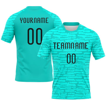 Maxcorners Custom Aqua Black Abstract Fragment Art Sublimation Volleyball Uniform Jersey LM2605