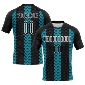 Maxcorners Custom Black Teal-White Geometric Shape Sublimation Volleyball Uniform Jersey LM2605