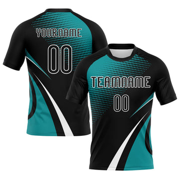 Maxcorners Custom Black Teal-White Lines And Dots Sublimation Volleyball Uniform Jersey LM2605