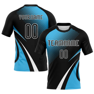 Maxcorners Custom Black Sky Blue-White Lines And Dots Sublimation Volleyball Uniform Jersey LM2605