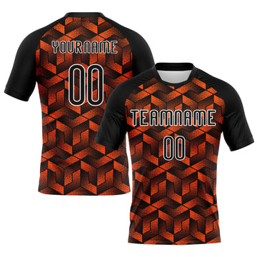 Maxcorners Custom Orange Black-White Geometric Shape Elite Sublimation Volleyball Uniform Jersey LM2605