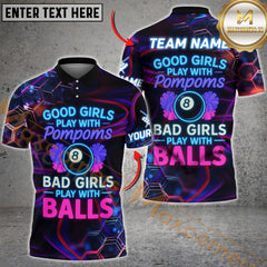 Maxcorners Billiard Bad Girls Play with Balls Personalized Name 3D Unisex Shirt