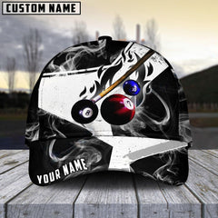 Maxcorners Billiard Ball 8 Dark Flame Stroke Personalized Name 3D Cap (7 Colors)