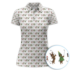 Maxcorners Dachshund Christmas Golf Polos, Funny Wiener Dog Golf Pattern Shirt For Golfer, Golf Gift For Men