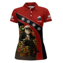 Maxcorners Personalized Christmas Poker Skull Santa Polos, Funny Poker Shirt For Men With Custom Name, Xmas Poker Shirt For Gamble