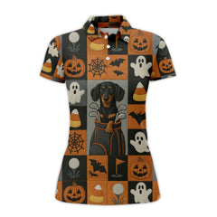 Maxcorners Dachshund Golf Shirt For Dog Lover, Halloween Pattern Golf Shirt, Crazy Golf Shirt For Men
