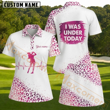 Maxcorners Pink Leopard Female Golfer Heartbeat Personalized Name 3D Golf Shirt and Skirt