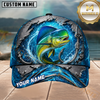 Maxcorners Fishing Blue Ocean Splash Metal Hook Customized Name 3D Cap