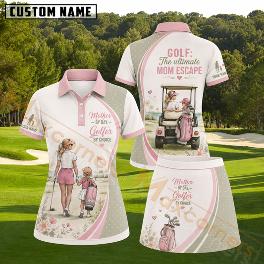 Maxcorners Cream Pink Mother By Day Golfer By Choice Personalized Name 3D Golf Shirt and Skirt