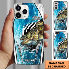 Maxcorners Walleye Fishing Modern Water Art Fishing Makes Me Happy Personalized Name Phone Case