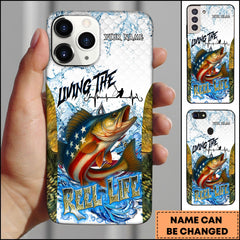 Maxcorners Walleye Fishing Living The Reel Life Patriotic Water Splash Art Personalized Name Phone Case