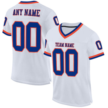Maxcorners Custom White Royal-Orange Mesh Authentic Throwback Football Jersey LM2605