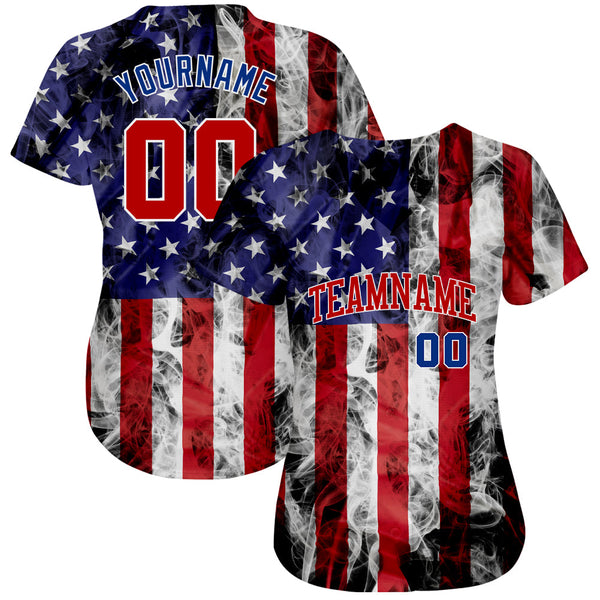 Maxcorners Custom White Red-Royal 3D American Flag Fashion Premium Baseball Jerseys LM0210