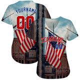 Maxcorners Custom Light Blue Red-White 3D American Flag Fashion Premium Baseball Jersey LM0210