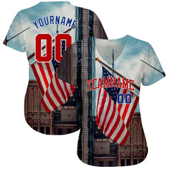 Maxcorners Custom Light Blue Red-White 3D American Flag Fashion Premium Baseball Jersey LM0210