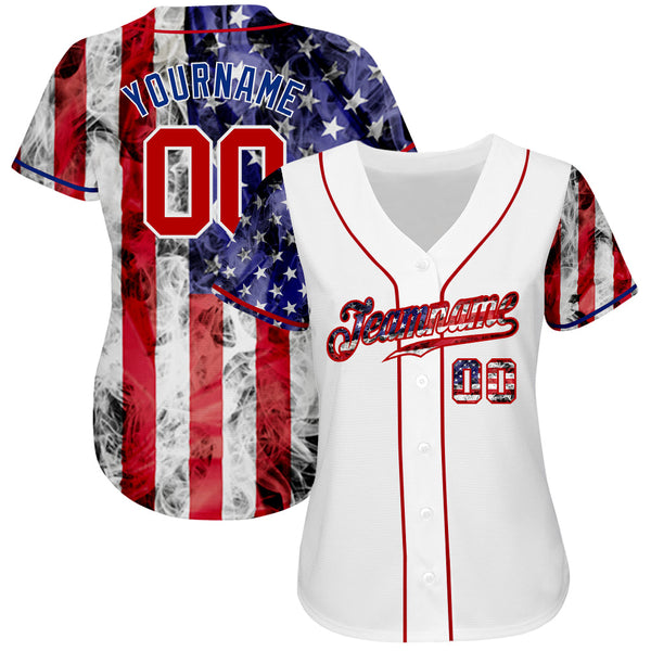 Maxcorners Custom Cream Red-Navy 3D American Flag Premium Baseball Jersey LM0210