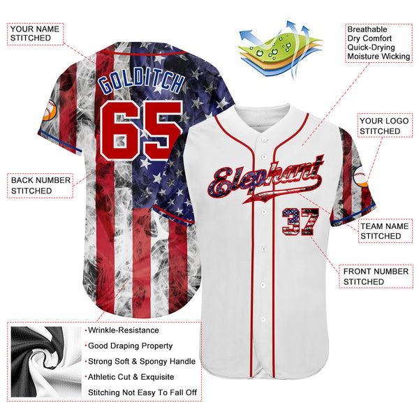 Maxcorners Custom Cream Red-Navy 3D American Flag Premium Baseball Jersey LM0210