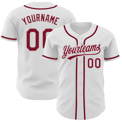 Maxcorners Custom White Crimson-Gray Authentic Baseball Jersey
 LM0609