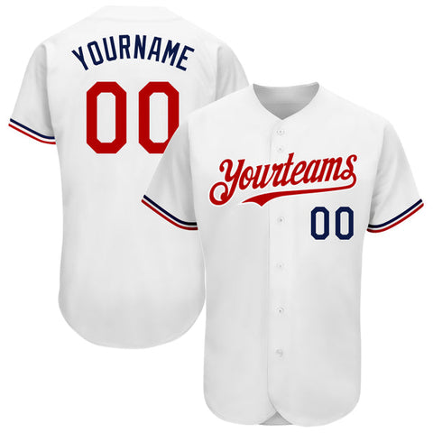 Maxcorners Custom White Red-Navy Authentic Baseball Jersey
 LM0609