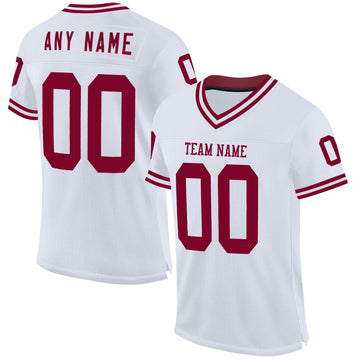 Maxcorners Custom White Maroon Mesh Authentic Throwback Football Jersey LM2605