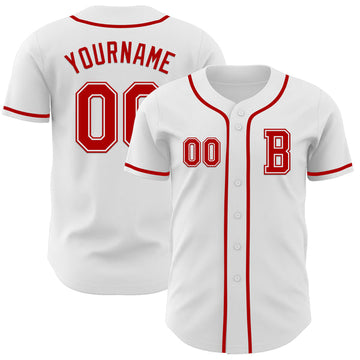 Maxcorners Custom White Red Authentic Baseball Jersey LM0609
