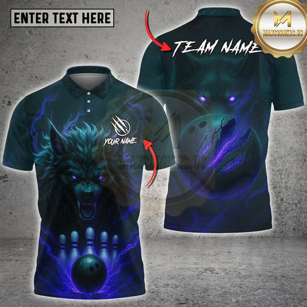 Maxcorners Dark Wolf Bowling Art Multioptions Customized Name, Team Name 3D Shirt (4 Colors)
