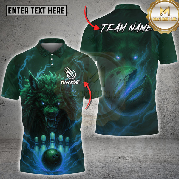 Maxcorners Dark Wolf Bowling Art Multioptions Customized Name, Team Name 3D Shirt (4 Colors)