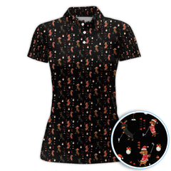 Maxcorners Christmas Dachshund Pattern Polos, Funny Xmas Wiener Dog Golf Shirt, Festive Golf Gift For Men