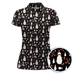 Maxcorners Funny Snowman Golf Shirt For Men, Christmas Golf Polos, Black Holiday Golf Shirt, Xmas Gift For Golfers