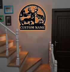 Maxcorners Personalized Deer, Fish & Duck Hunting Metal Sign WITH LED/WITHOUT LED, Rustic Wildlife Wall Decor for Cabin, Lodge, or Mancave LM0110