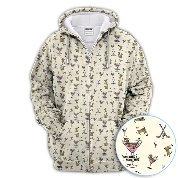 Maxcorners Funny Dachshund Golf Polos, Weenies Dog And Martinis Pattern Shirt For Men, Crazy Golf Shirt For Golfer