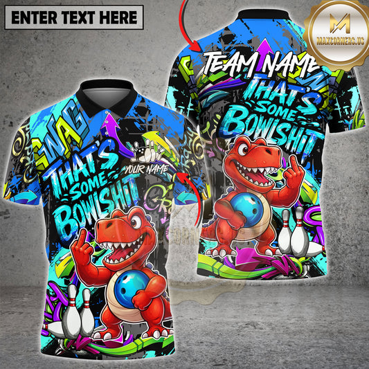 Maxcorners Cute Dinosaur Bowling Fun Cartoon Design Multicolor Options Personalized Name, Team Name 3D Shirt (3 Colors)
