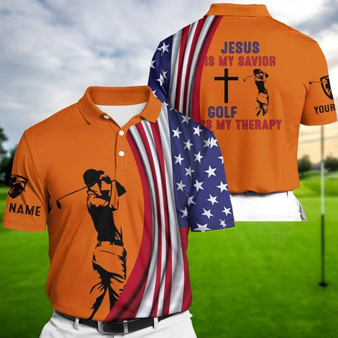 MaxCorners Premium Orange American Flag Jesus Golf Polo Shirts Multicolored Customized Name Polo For Men