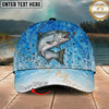 Maxcorners Fishing Light Blue Water Splash Personalized Name 3D Cap (12 Fish Species)