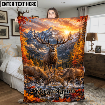 Maxcorners Majestic Elk Fighting in Stream Autumn Mountains Sunset Personalized 3D Blanket