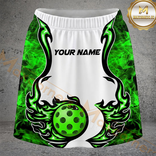 Maxcorners Pickleball Green Flame Winged Ball Personalized 3D Skort, Skirts With Shorts