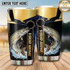 Maxcorners Fishing Tumbler Black Gold Trophy Stripe Design Personalized Name Tumbler (13 Species)
