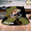 Maxcorners Fishing Olive Splash Camo Personalized Name 3D Bucket Hat (12 Fish Species)