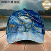 Maxcorners Fishing Ocean Marble Splash Personalized Name 3D Cap (12 Fish Species)