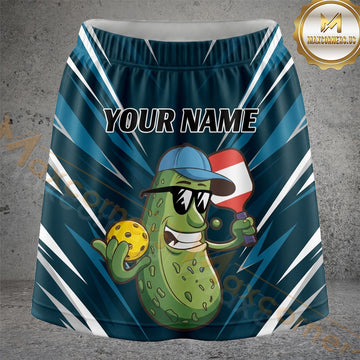 Maxcorners Pickleball Patriotic Pickle Character Striped Sport Personalized 3D Skort, Skirts With Shorts
