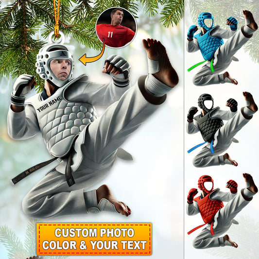Maxcorners Custom Name and Photo Taekwondo Ornament, Taekwondo Christmas Gift 2D Flat LM2111