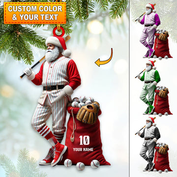 Maxcorners Custom Name and Number Baseball Santa Ornament, Christmas Gift Decoration 2D Flat LM2111