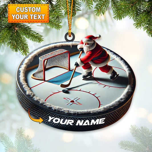 Maxcorners Custom Name Santa Hockey Ornament, Hockey Lover Christmas Gift 2D Flat LM2111