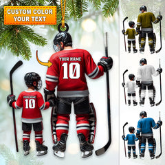 Maxcorners Custom Name and Number Dad and Son Ice Hockey Ornament, Christmas Gift Decoration 2D Flat LM2111