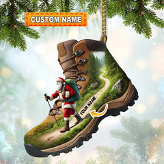 Maxcorners Custom Name Santa Hiking Ornament, Hiking Lover Christmas Gift 2D Flat LM2111