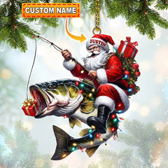 Maxcorners Custom Name Fishing Santa Ornament, Christmas Gift 2D Flat LM2211
