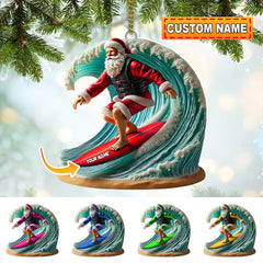 Maxcorners Custom Name Santa Surfing Ornament, Christmas Gift Decoration 2D Flat LM2111
