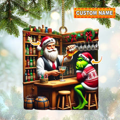 Maxcorners Santa And ELF Bar Christmas Ornament, Personalized Ornament 2D Flat LM2211
