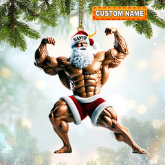 Maxcorners Santa Bodybuilder Christmas Ornament, Personalized Ornament 2D Flat LM2211