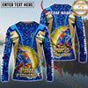 Maxcorners Fishing Blue Gold Tournament Multicolor Options Personalized Name, Team Name 3D Long Sleeve Shirt ( 12 Fish Species)